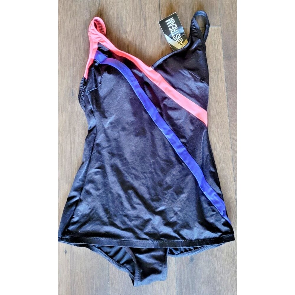 NWT  Vintage MAINSTREAM Pinup Style One Piece Swimsuit Womens 16 Black Stripes